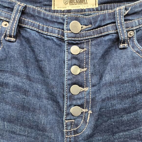 Rock & Roll Denim Jeans Womens W33 L 36 Blue High Rise Trouser Stretch Western - Picture 2 of 14